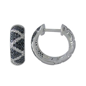 Black and White CZ zig-zag Sterling Silver Huggies